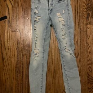 Aeropostale Blue Skinny Jeans Distressed Style